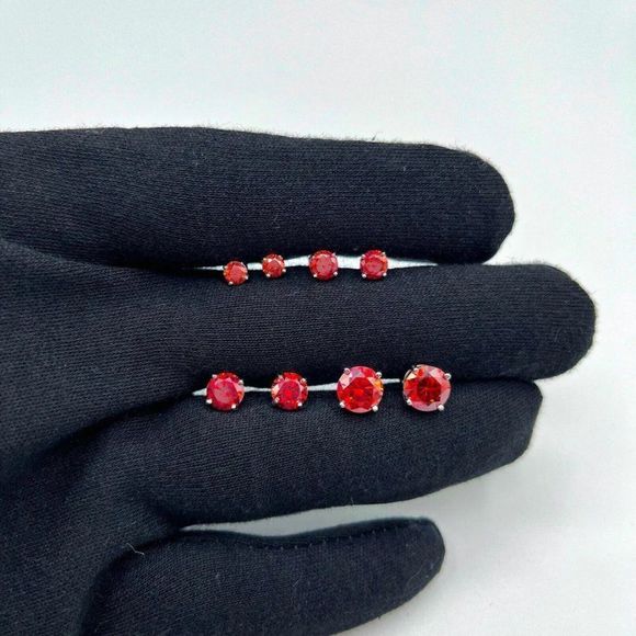 0.6ctw - 4.0ctw Garnet Moissanite Stud Push Back Earrings for Women 925 Silver - Picture 4 of 5